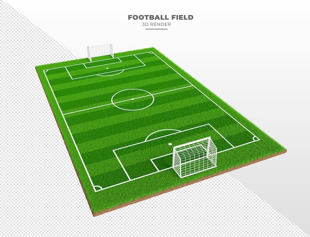 Football field with grass and goal in 3d render