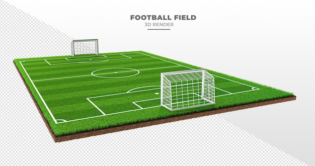 PSD football field with grass and goal in 3d render