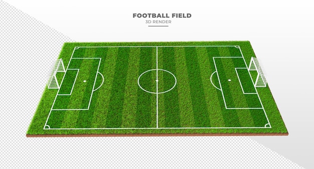 PSD football field with grass and goal in 3d render