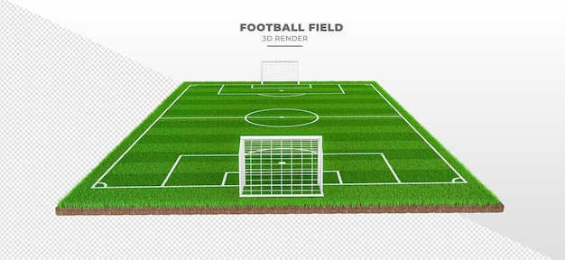 PSD football field with grass and goal in 3d render