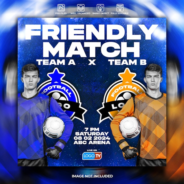 PSD football friendly match social media post template