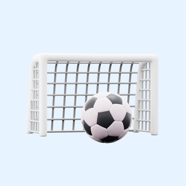 football in front of goalpost field equipment for soccer match or training club 3d icon illustration render design