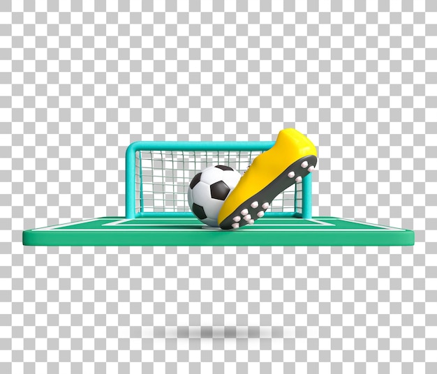 PSD football goal post, ball, football shoes 3d icon. realistic soccer ball, goal bar, shoe icon.