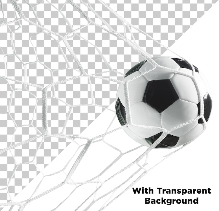 PSD football in goal post isolated on transparent background