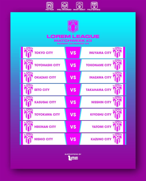 Football league schedule mockup template