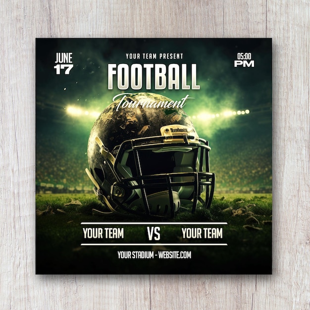 PSD football league square flyer social media post design banner