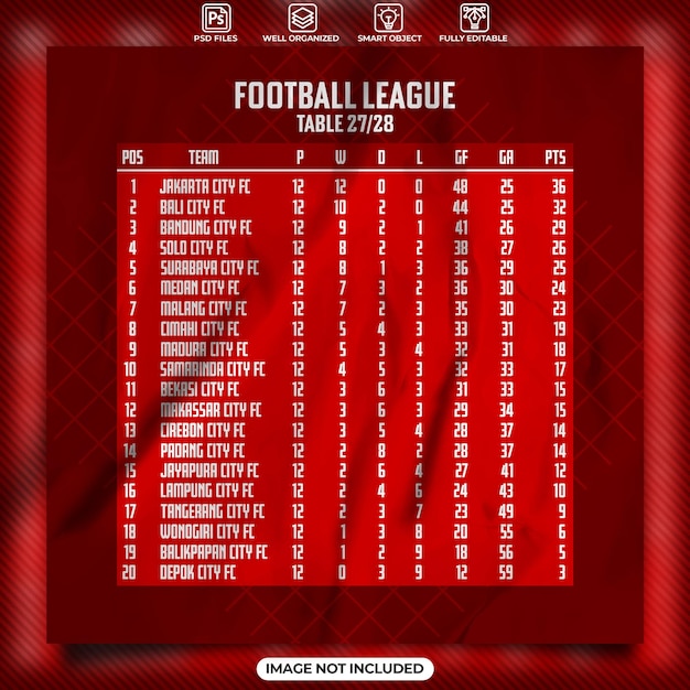 PSD football league table social media post template