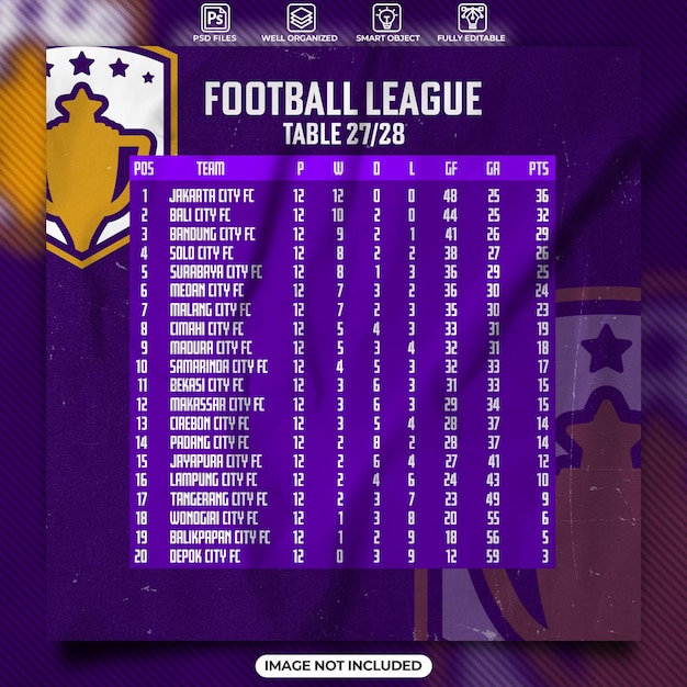 PSD football league table social media post template