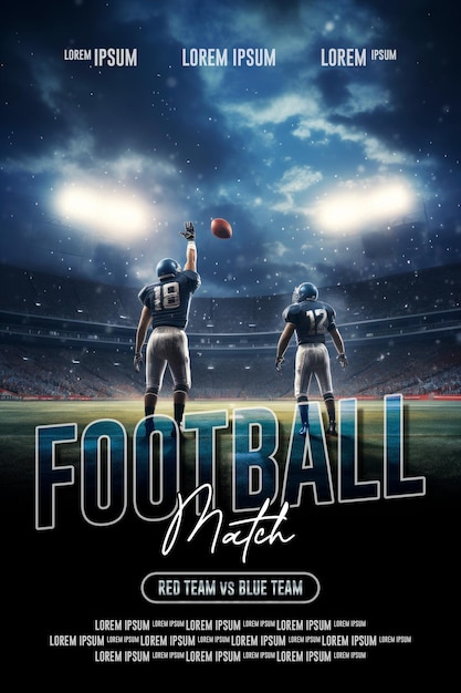 PSD football match day poster template with background of american football players