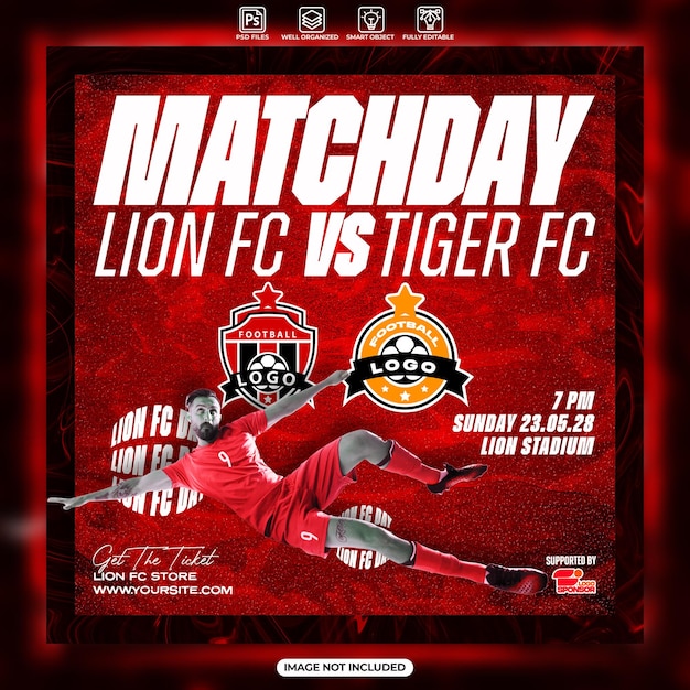 PSD football matchday poster or social media post template