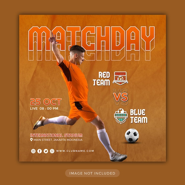 Football matchday social media instagram post template orange colour