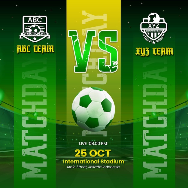 Football matchday social media post green design matchday square banner instagram post design psd