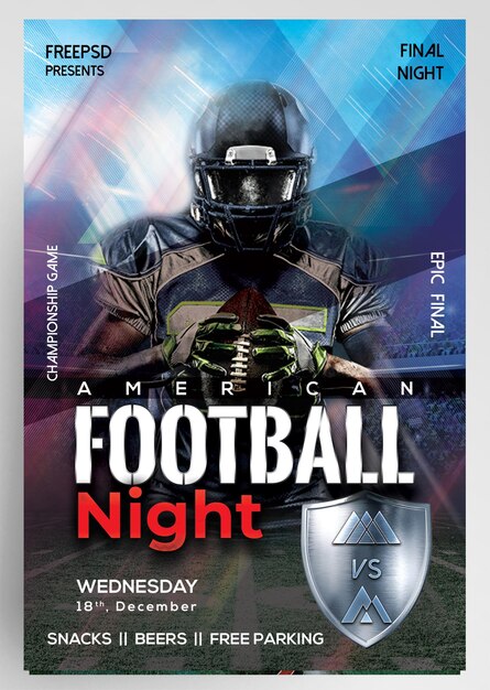 PSD football night football sports event flyer design