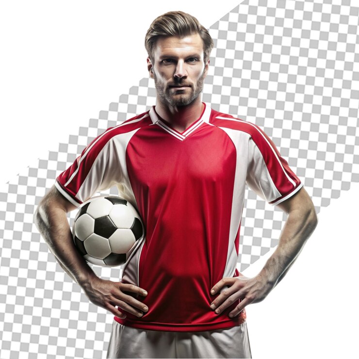 Football player holding a soccer ball