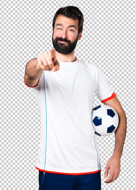 PSD giocatore di football americano che tiene un pallone da calcio che punta verso la parte anteriore