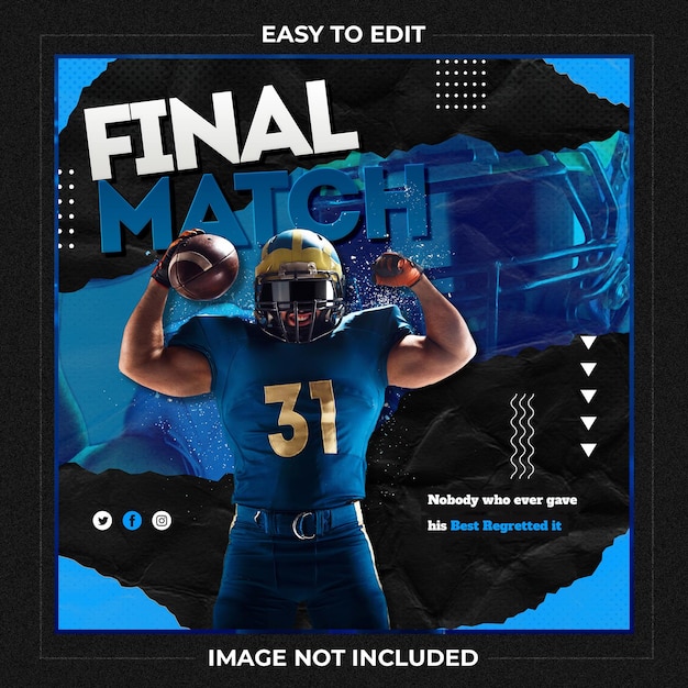 PSD football player poster social media post template