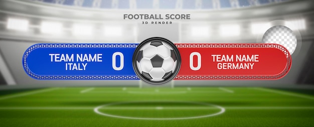 Football scoreboard in 3d render with stadium background