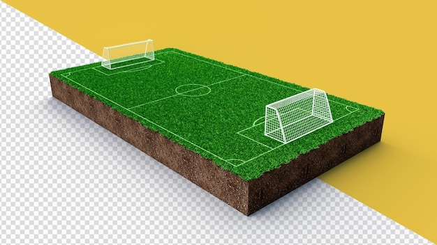 PSD football soccer field and soccer ball green grass realistic isolated background 3d illustration