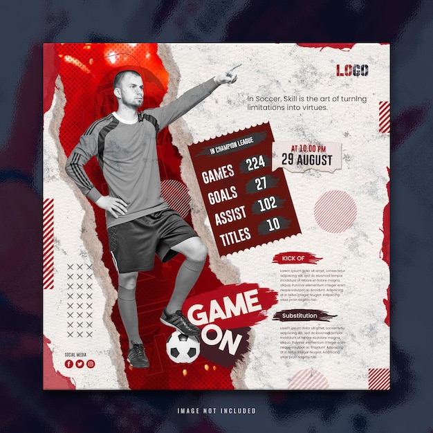 PSD football or soccer game social media post design template