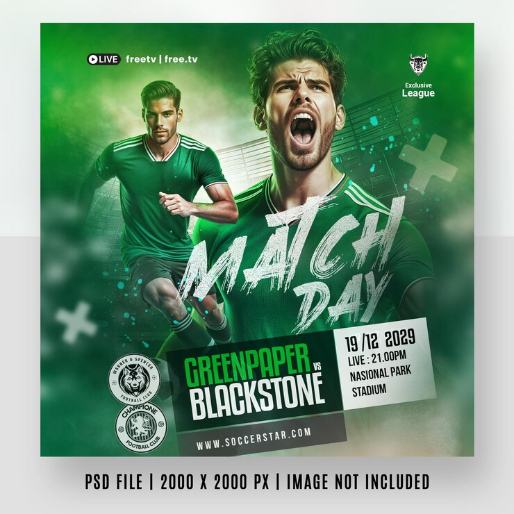Football soccer matchday flyer poster and social media post banner instagram promotion templates