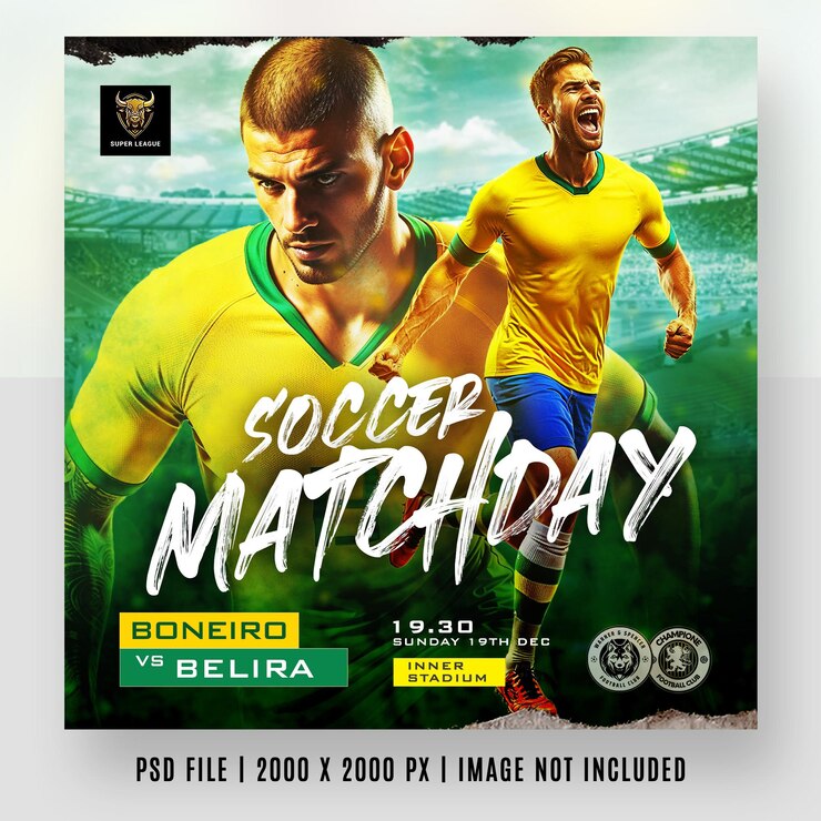 Football soccer matchday flyer poster and social media post banner instagram promotion templates