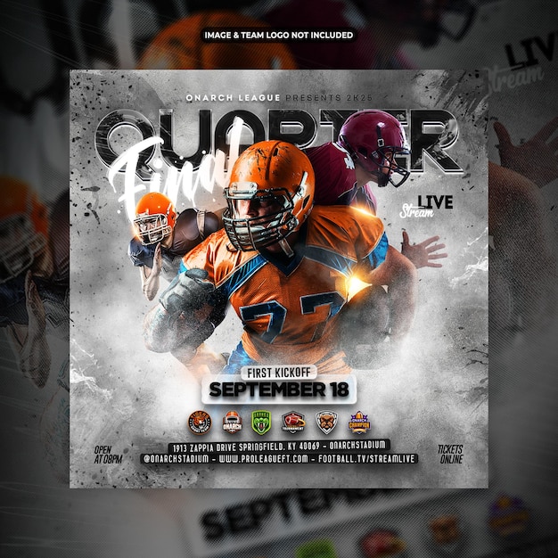 PSD football sport event flyer and social media post template