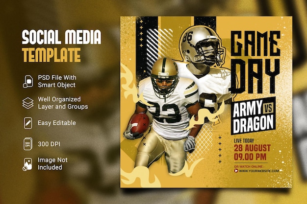 PSD football sports event social media and flyer template