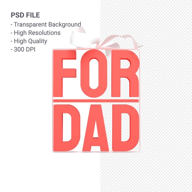 for dad with bow and ribbon 3d rendering isolated