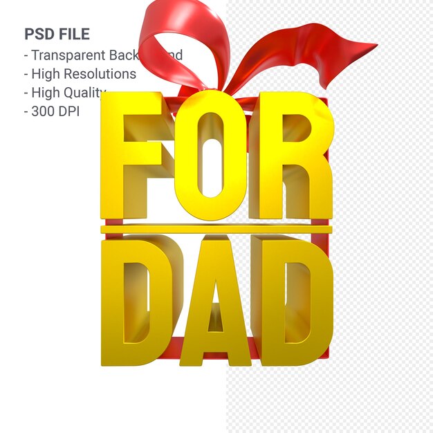 for dad with bow and ribbon 3d rendering isolated