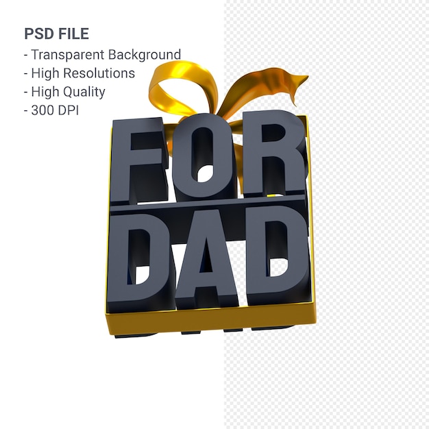 for dad with bow and ribbon 3d rendering isolated