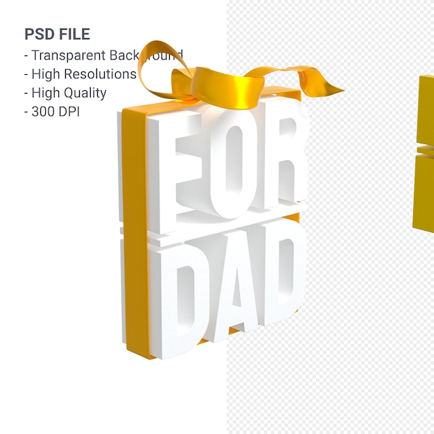 for dad with bow and ribbon 3d rendering isolated