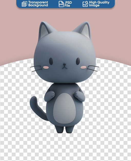 for kids a cute 3d render of a gray cat in chibi cartoon illustration and toy style