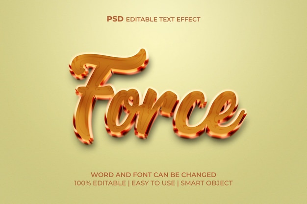 Редактируемый текстовый эффект Force Gold 3d