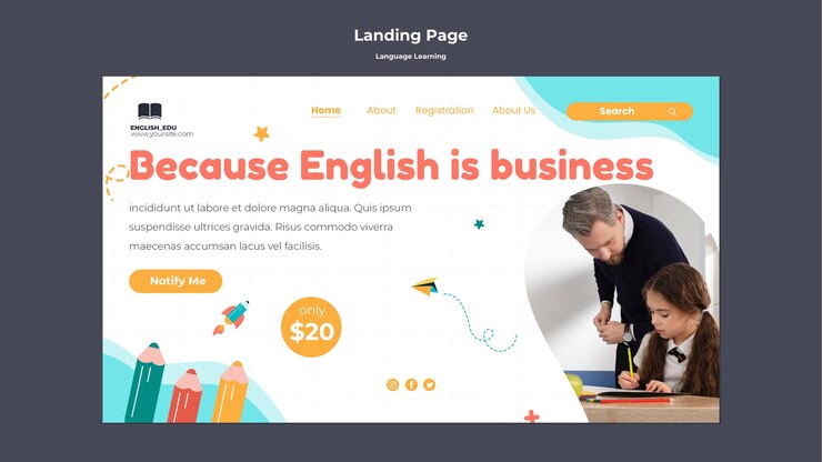 PSD foreign language lessons landing page template