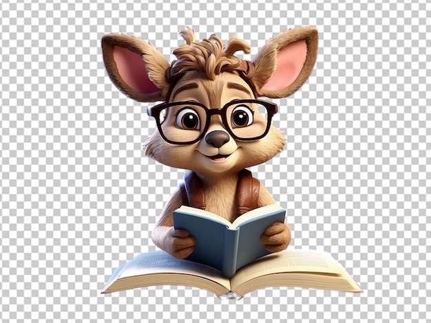 PSD forest animal character reading book or study