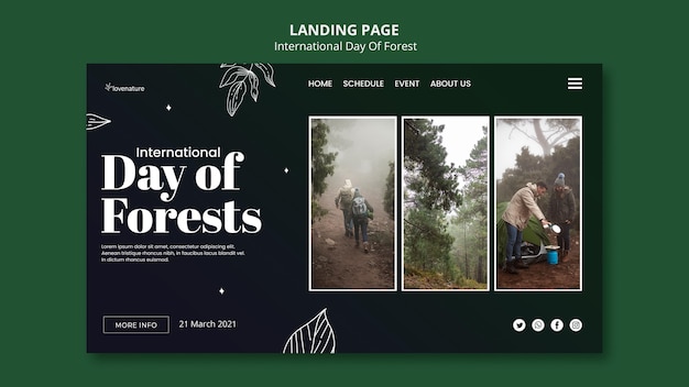 PSD modello di pagina di destinazione del giorno della foresta