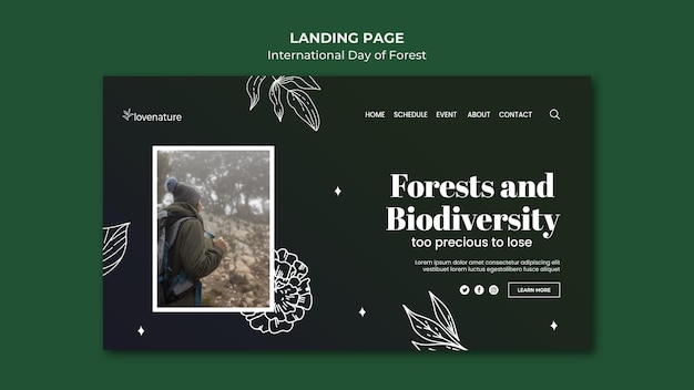 PSD modello di pagina di destinazione del giorno della foresta