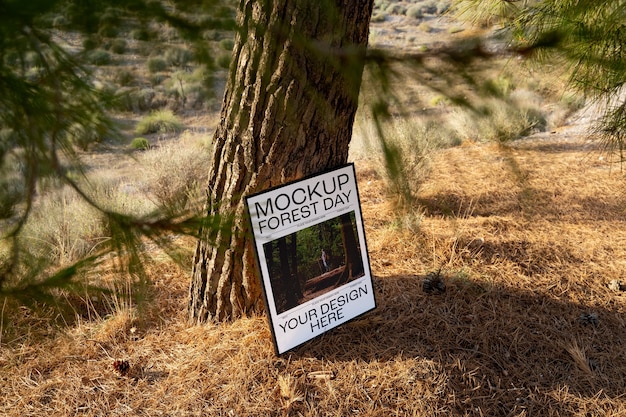 PSD modello di poster del giorno della foresta con la natura.