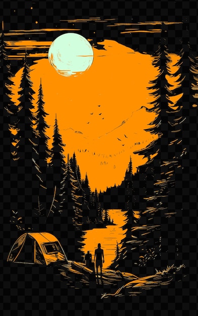 PSD 국립 숲과 캠핑객을 위한 숲 풍경 포스터 배너 포스트카드 티셔츠 문신