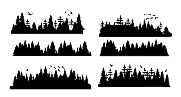 Forest Silhouette Vector Pack 6 Naturalne tła z latającymi ptakami dla krajobrazów okładki książek