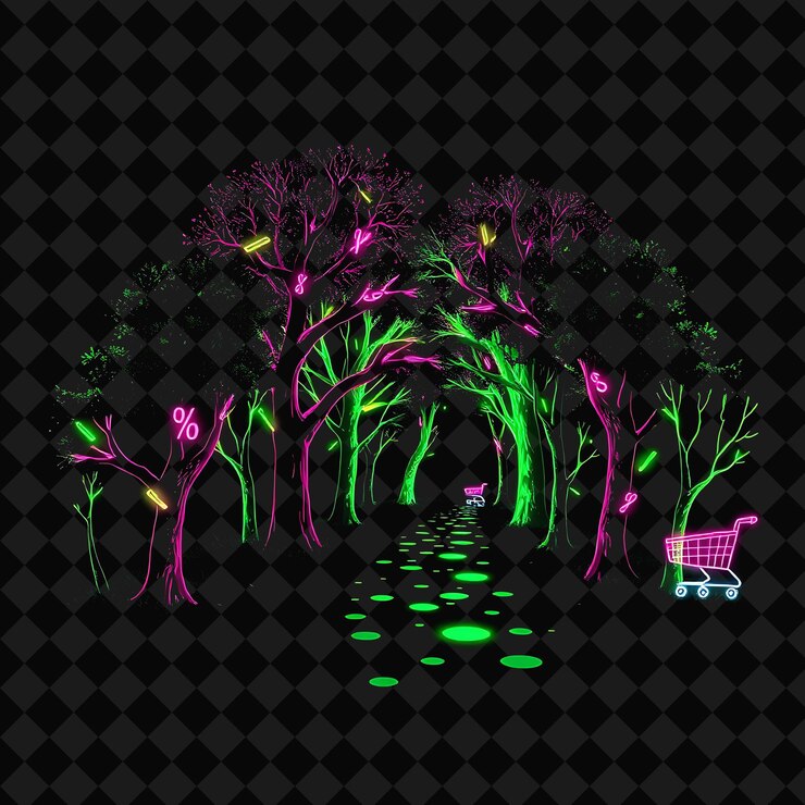 PSD a forest with a basket in it and a sign that says quot shopping quot