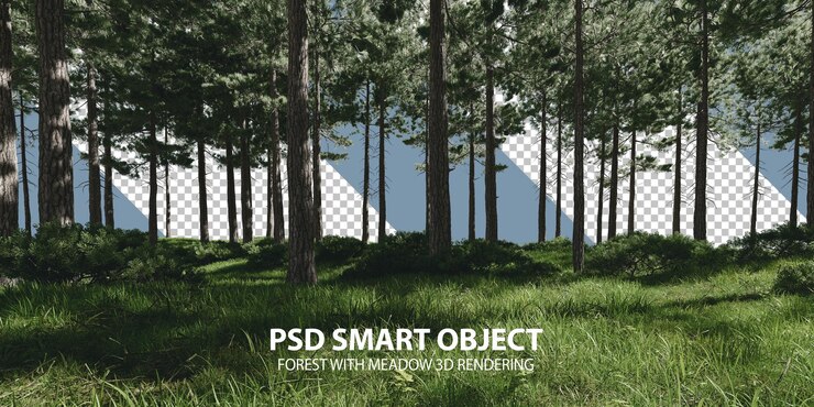 PSD лес с лугом 3d-рендеринг изолированных объектов