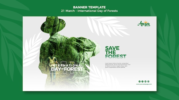 PSD forests day banner template with photo