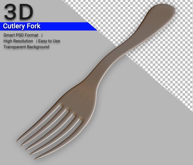 Fork cutlery 3d kitchen appliances icon render with transparent background