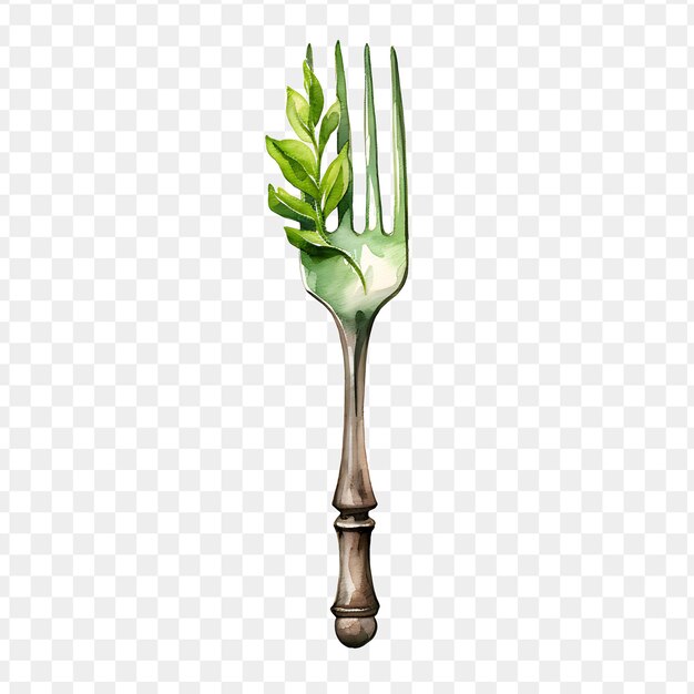 PSD a fork with a green leaf on it