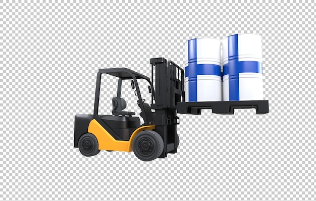 forklift lifting fuel tank with finland flag on transparent background