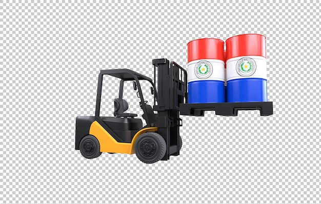 forklift lifting fuel tank with paraguay flag on transparent background