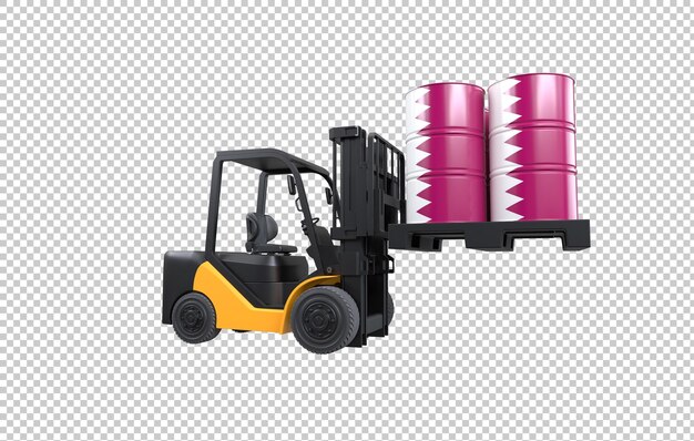 PSD forklift lifting fuel tank with qatar flag on transparent background