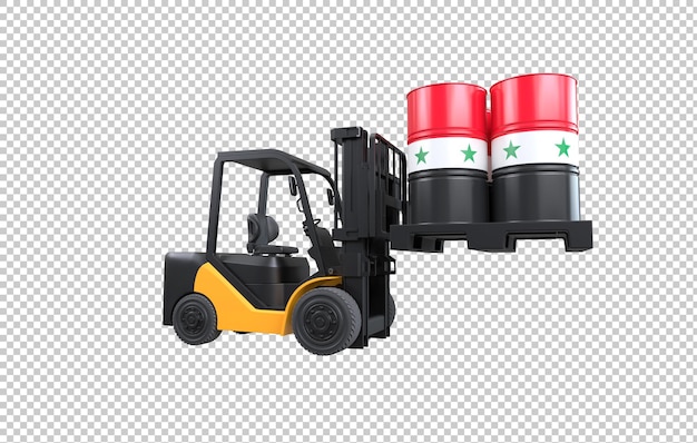 forklift lifting fuel tank with syria flag on transparent background