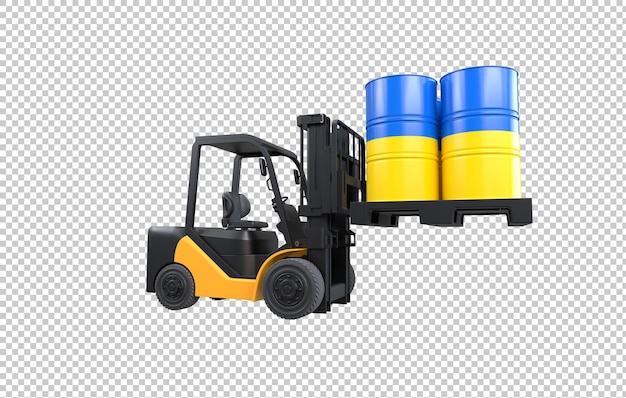 PSD forklift lifting fuel tank with ukraine flag on transparent background